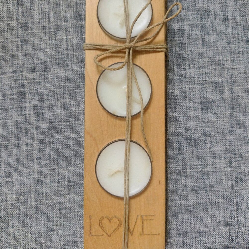 End Grain Detroit Reclaimed Wooden Votive Holder with White Tealight Candles